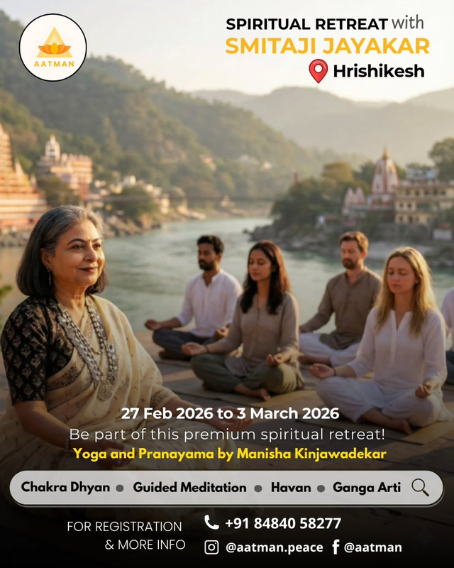 Poster for the Aatman spiritual retreat with Smita Jayakar in Rishikesh
